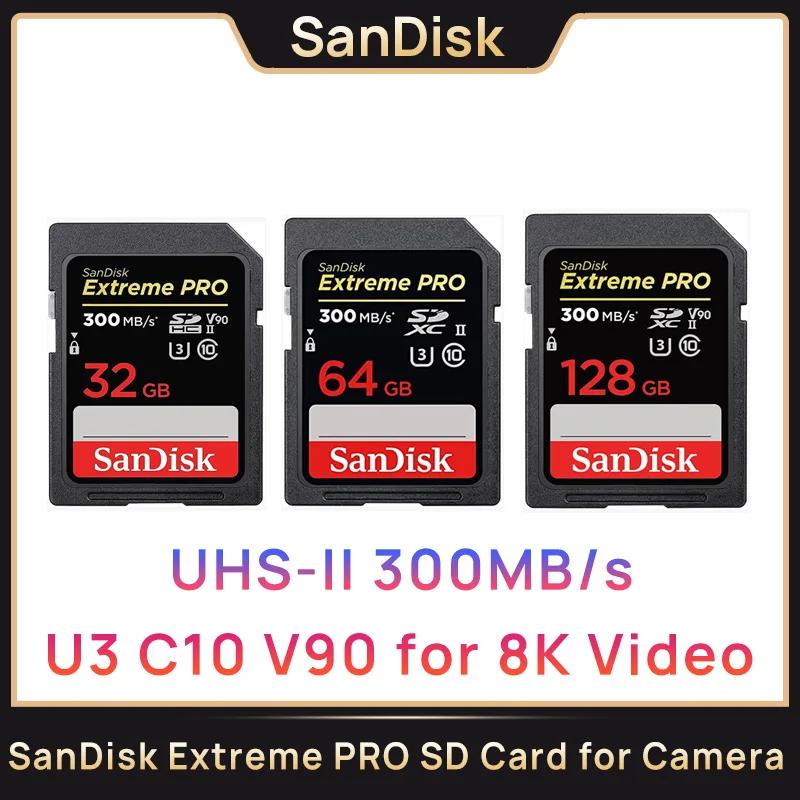 SanDisk Extreme PRO V90 Ǯ HD ޸ ī, SDXC UHS-II ī, ī޶ ÷ SD ī, 300 MB/s, 32G, 64GB, 128GB, U3, 8K, 4K